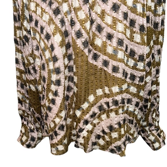 Marie Oliver Jenna Silk Blend Tapenade Mosaic Print Tie Back Blouse - M - Picture 7 of 15